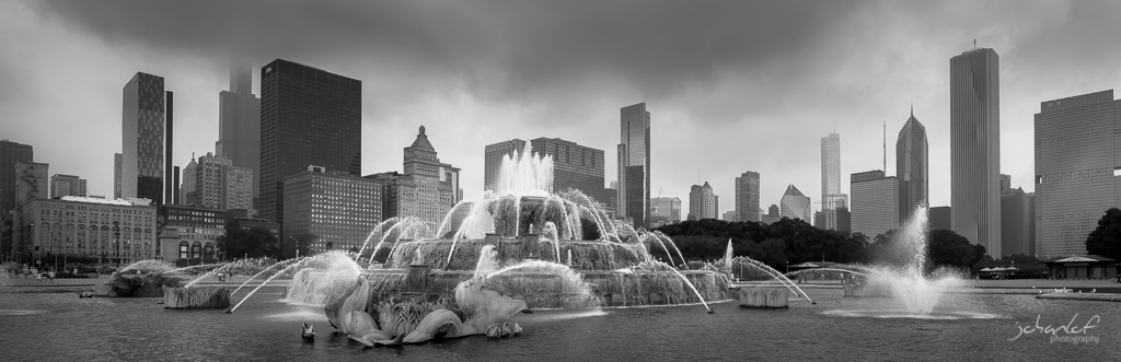 Panorama över fontän i Chicago